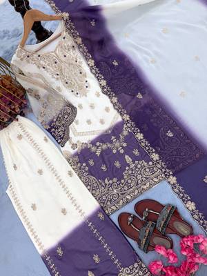 White Color Embroidery And Sequence Work Georgette Salwar Suit  4