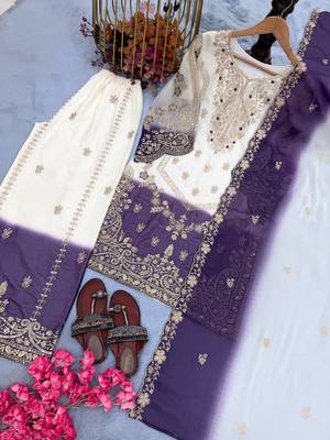 White Color Embroidery And Sequence Work Georgette Salwar Suit  5