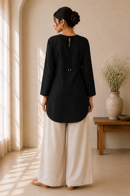 Black cotton plain casual kurta set for women 2