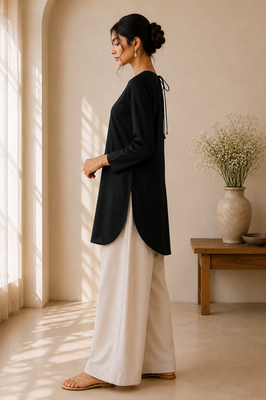 Black cotton plain casual kurta set for women 3