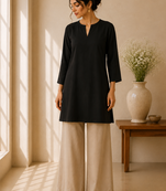 Black cotton plain casual kurta set for women