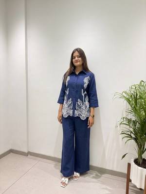 blue color embroidery work cotton salwar suit 1
