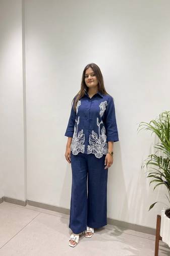 blue color embroidery work cotton salwar suit