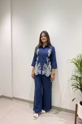 blue color embroidery work cotton salwar suit
