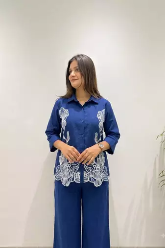 blue color embroidery work cotton salwar suit