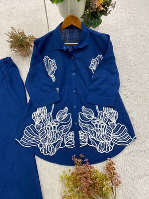 blue color embroidery work cotton salwar suit 4