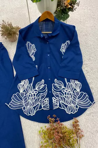 blue color embroidery work cotton salwar suit