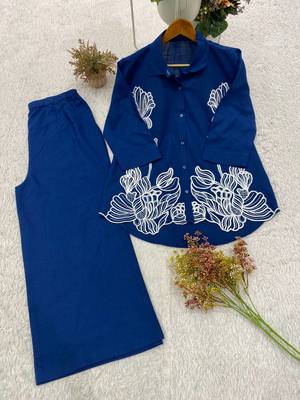 blue color embroidery work cotton salwar suit 5