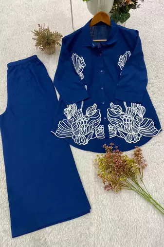 blue color embroidery work cotton salwar suit