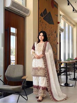 White And Wine Color Embroidery And Sequence Work  Georgette Salwar Suit 2