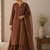 Brown cotton plain casual kurta set with dupatta for women