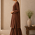 Brown cotton plain casual kurta set with dupatta for women