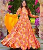 Multicolor rayon digital print anarkali gown with dupatta set