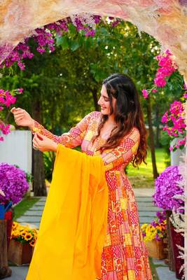 Multicolor rayon digital print anarkali gown with dupatta set 3