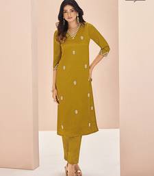 Mustard hand work straight kurta set