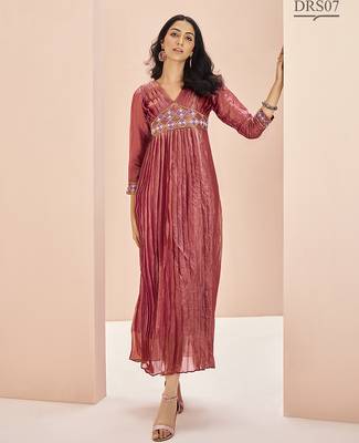 Coral hand work flared gown 1