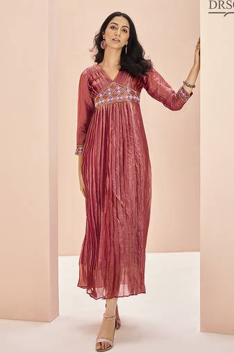 Coral hand work flared gown