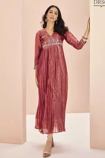 Coral hand work flared gown