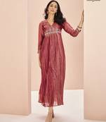 Coral hand work flared gown