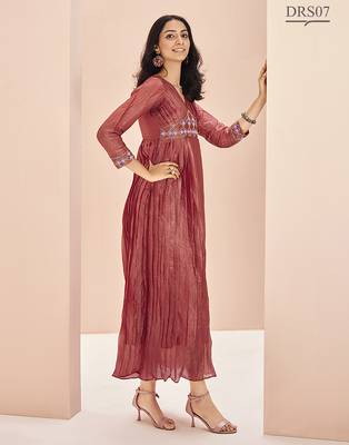 Coral hand work flared gown 2