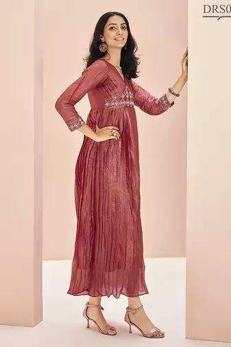 Coral hand work flared gown