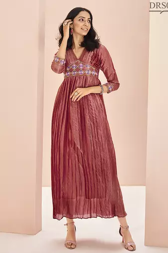 Coral hand work flared gown