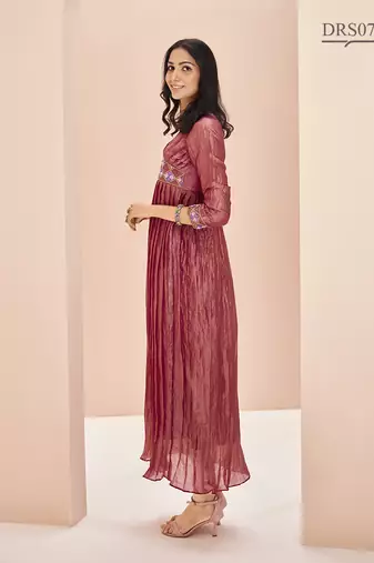 Coral hand work flared gown