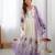 Ivory chiffon anarkali with lavender floral hand embroidery & dupatta