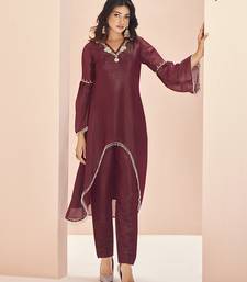 Mesmeric maroon hand work kurta set