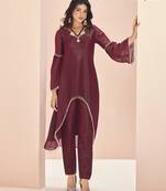 Mesmeric maroon hand work kurta set