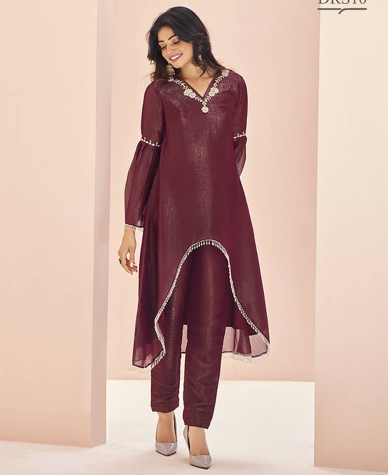 Mesmeric maroon hand work kurta set