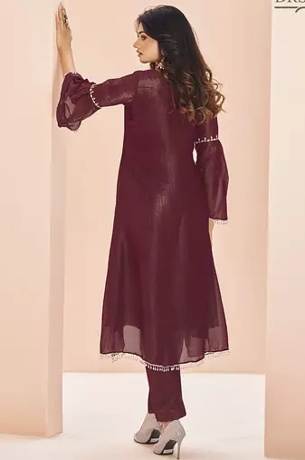 Mesmeric maroon hand work kurta set