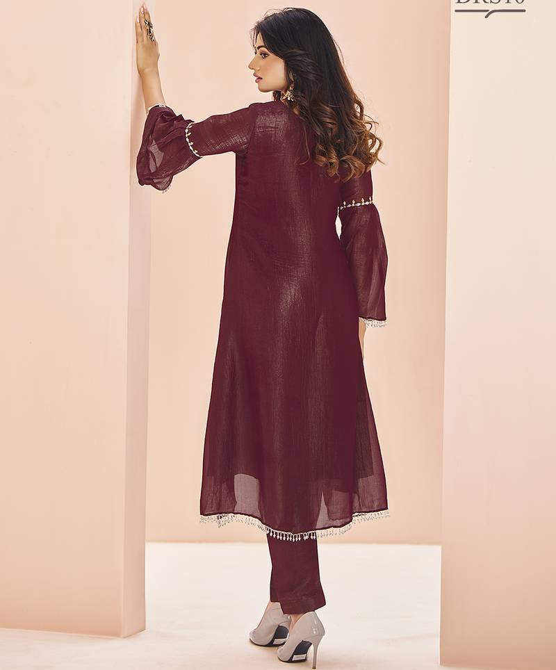 Mesmeric maroon hand work kurta set