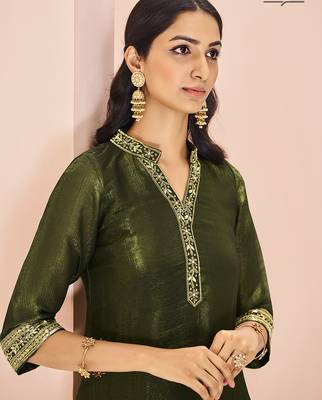 Olive hand work straight kurta set 3