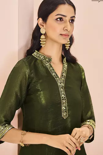 Olive hand work straight kurta set
