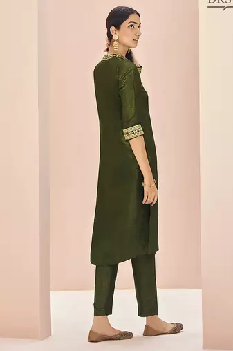Olive hand work straight kurta set