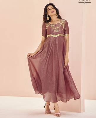 Coral hand work anarkali gown 1