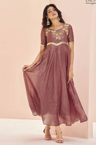 Coral hand work anarkali gown