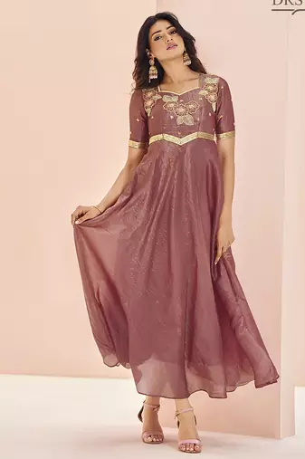 Coral hand work anarkali gown