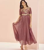 Coral hand work anarkali gown