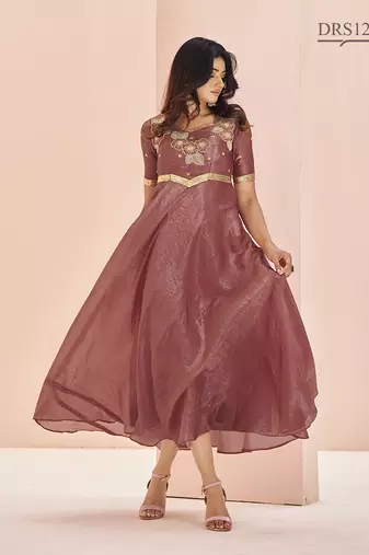 Coral hand work anarkali gown