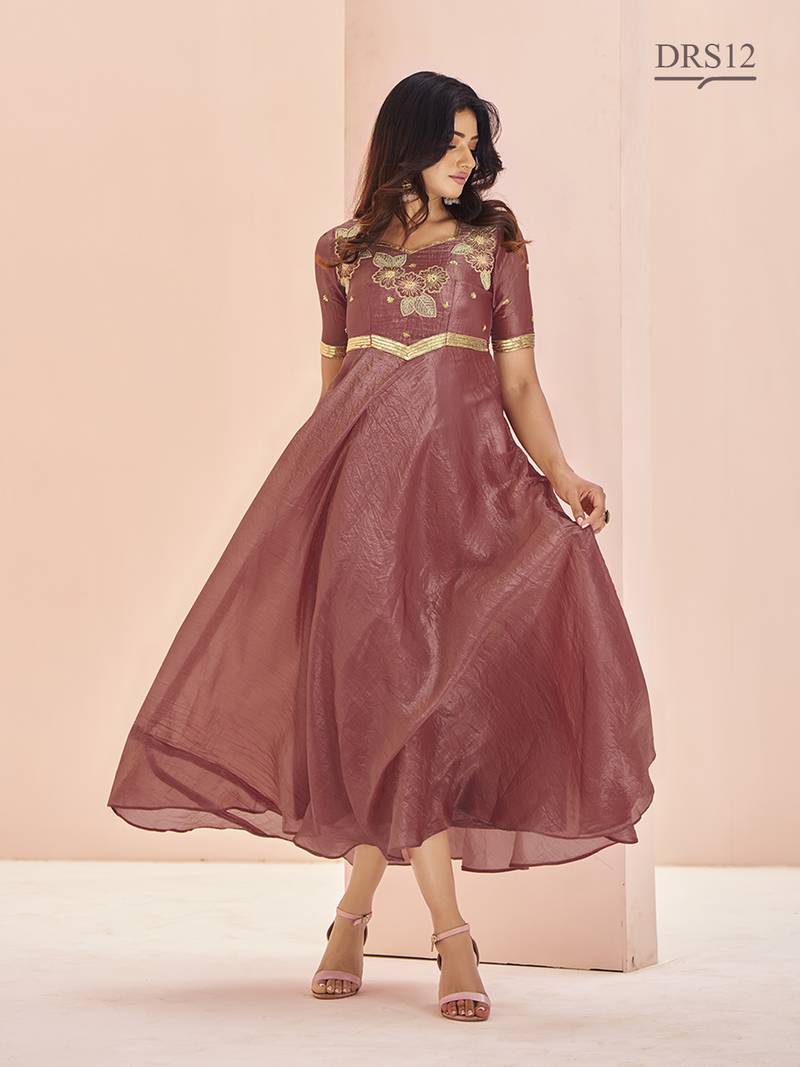 Coral hand work anarkali gown