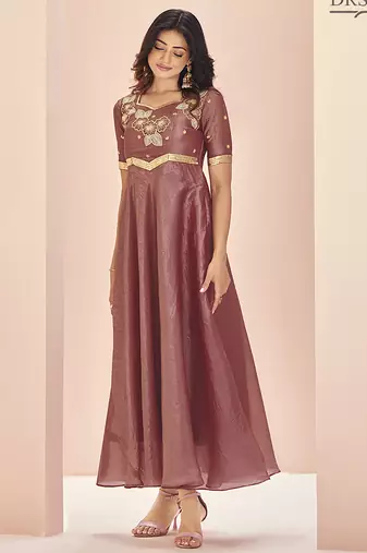 Coral hand work anarkali gown
