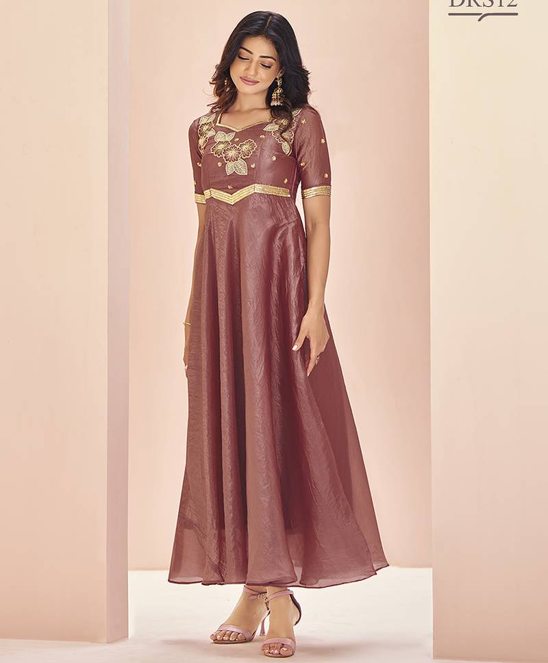Coral hand work anarkali gown