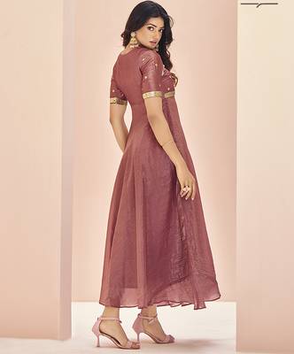 Coral hand work anarkali gown 4