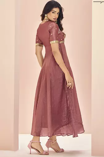 Coral hand work anarkali gown