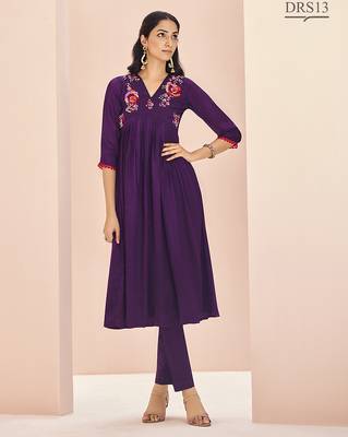 Wine hand work embroidered kurta set 1