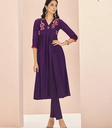 Wine hand work embroidered kurta set