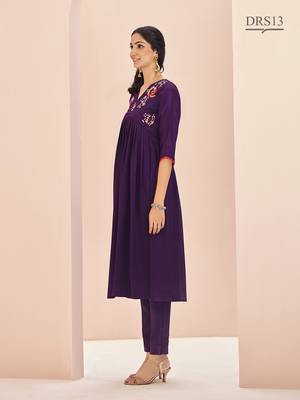 Wine hand work embroidered kurta set 3