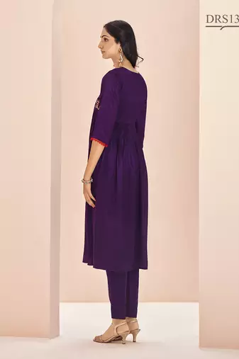 Wine hand work embroidered kurta set